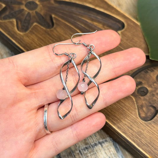 Whimsy Sterling Silver Spiral Rose Quartz Earrings