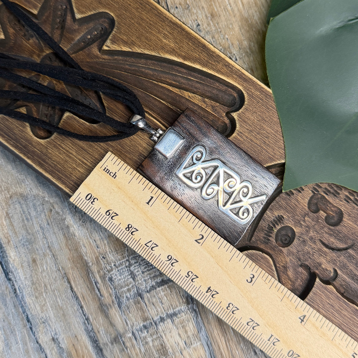 Whimsy Boho Wooden Sterling Silver Statement Pendant Necklace