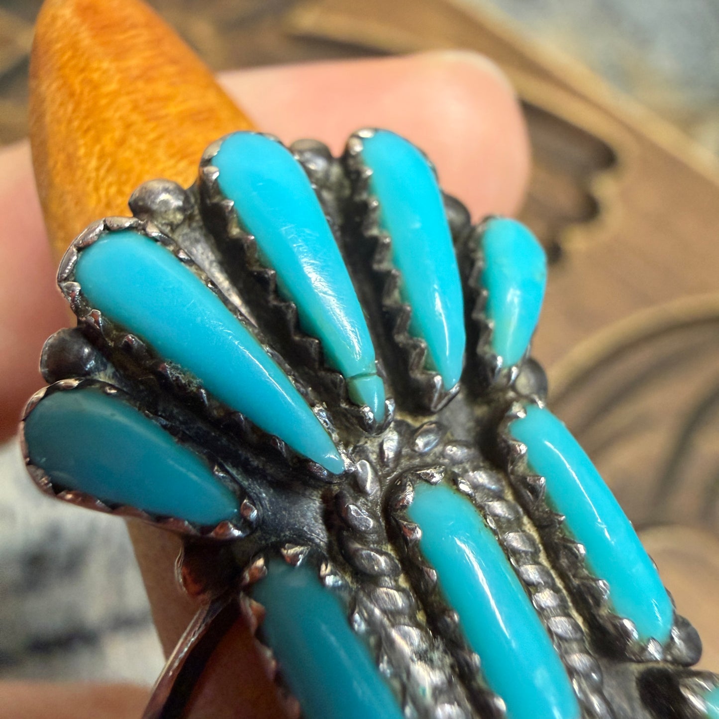 Stunning Francis M Begay Native American Navajo Needlepoint Turquoise Ring size M