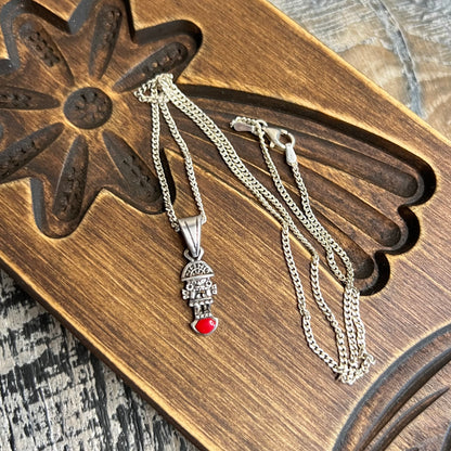 Sterling 950 Silver Peruvian Tumi God Coral Double Sided Pendant Necklace