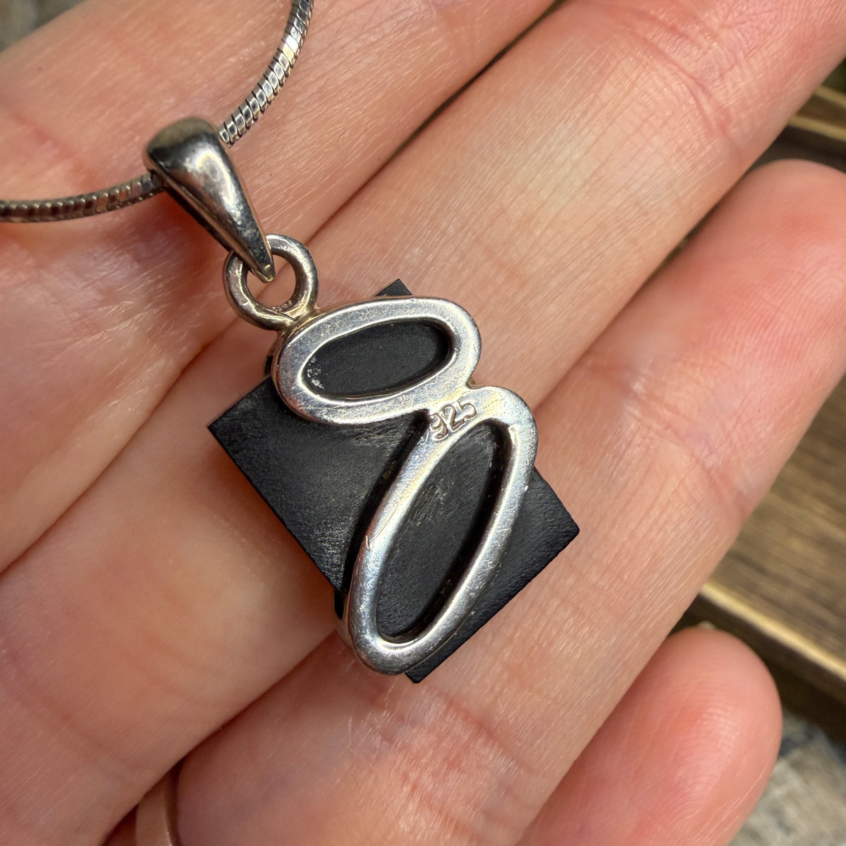 Simple Abstract Sterling Silver Black Onyx Pendant Necklace