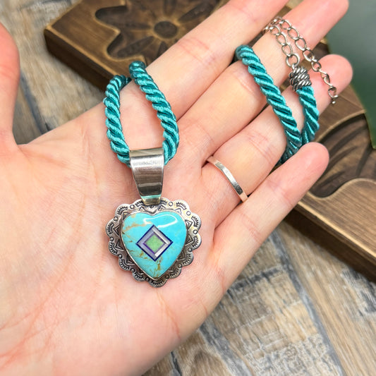 Carolyn Pollack Relios Southwestern Sterling Silver Turquoise Inlaid Heart Necklace