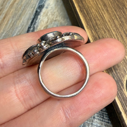 Dreamy Sterling Silver Native American Style Turquoise Ring size L