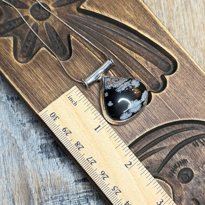 Chunky Sterling Silver Snowflake Obsidian Pendant Necklace