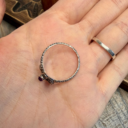 Dreamy Sterling Silver Amethyst Head Serpent Snake Ring size T