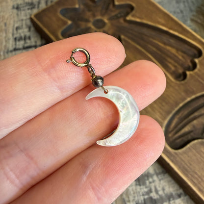 Dreamy Mother of Pearl Sterling Silver Oxidised Moon Charm