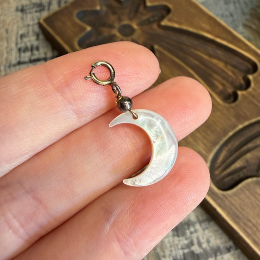 Dreamy Mother of Pearl Sterling Silver Oxidised Moon Charm