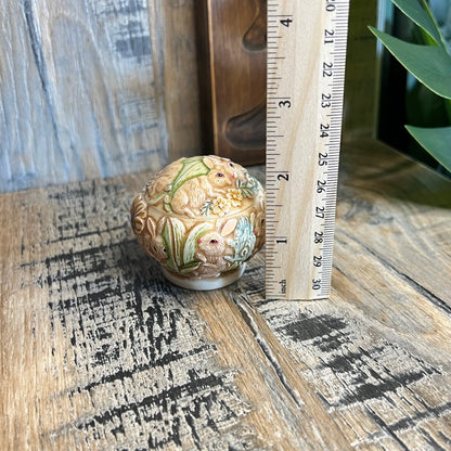 Vintage TAI Whimsy Hare Rabbit Floral Resin Ornate Miniature Trinket Box Curio