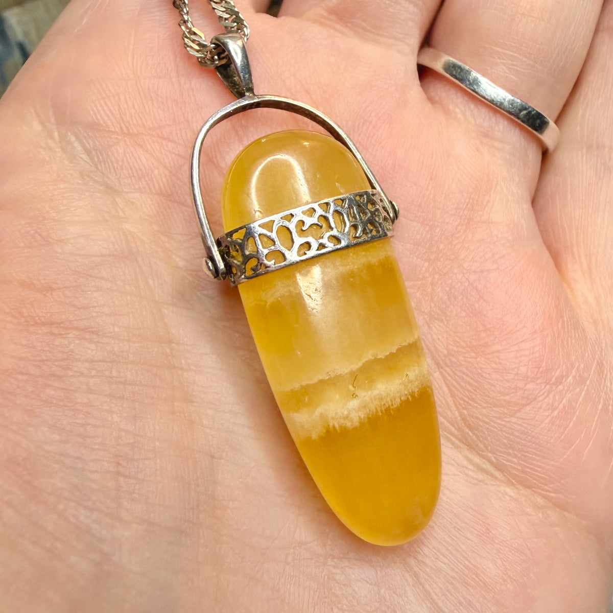 Dreamy Sterling Silver Calcite with Opal Movable Pendant Necklace