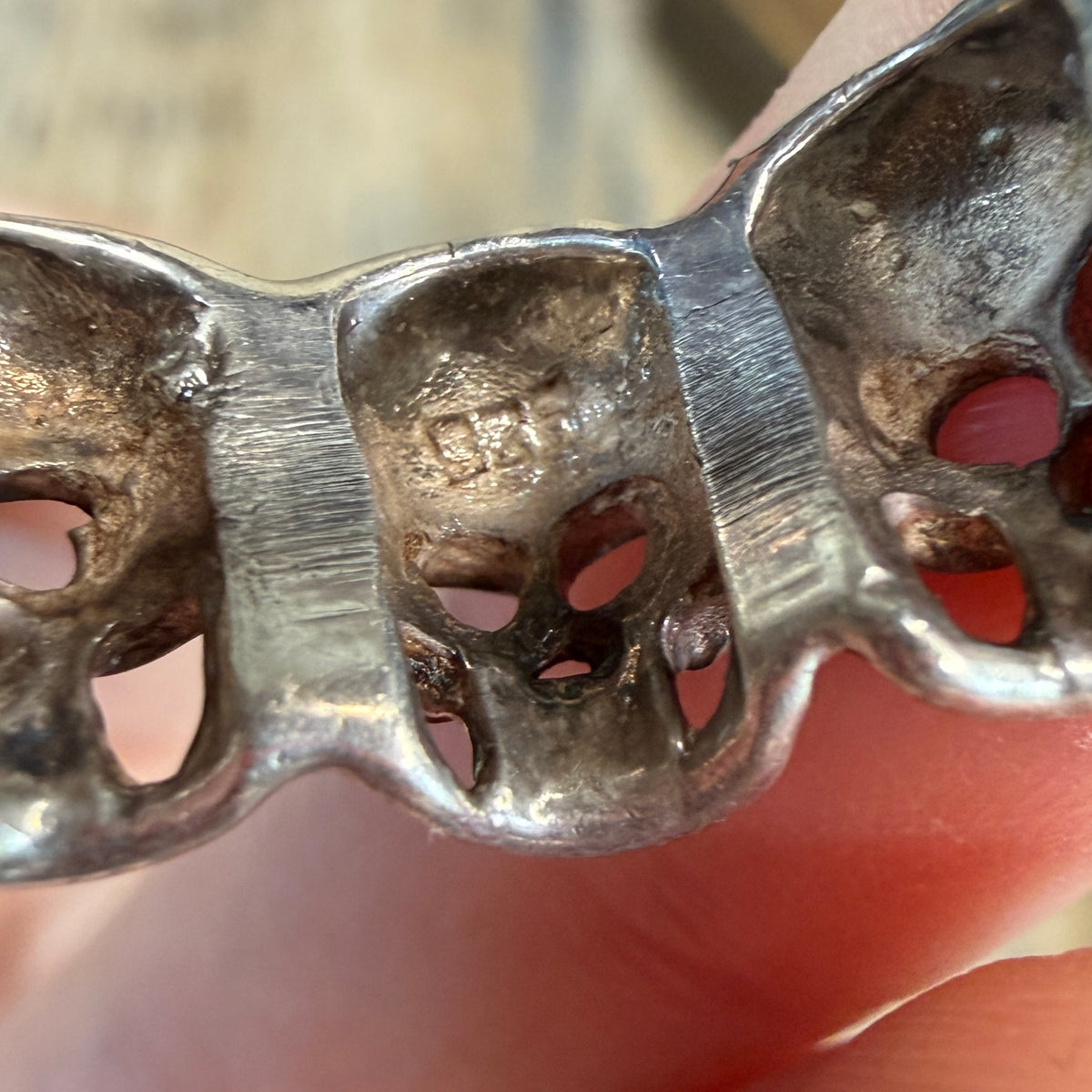 Vintage Gothic Sterling Silver Catacombs Skull Band Ring Size S