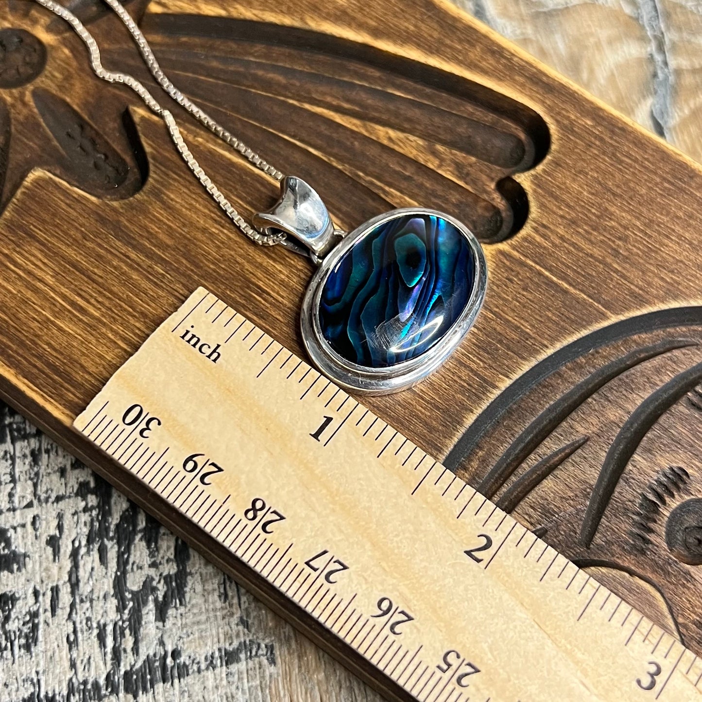 Chunky Sterling Silver Abalone Shell Solid Pendant Necklace