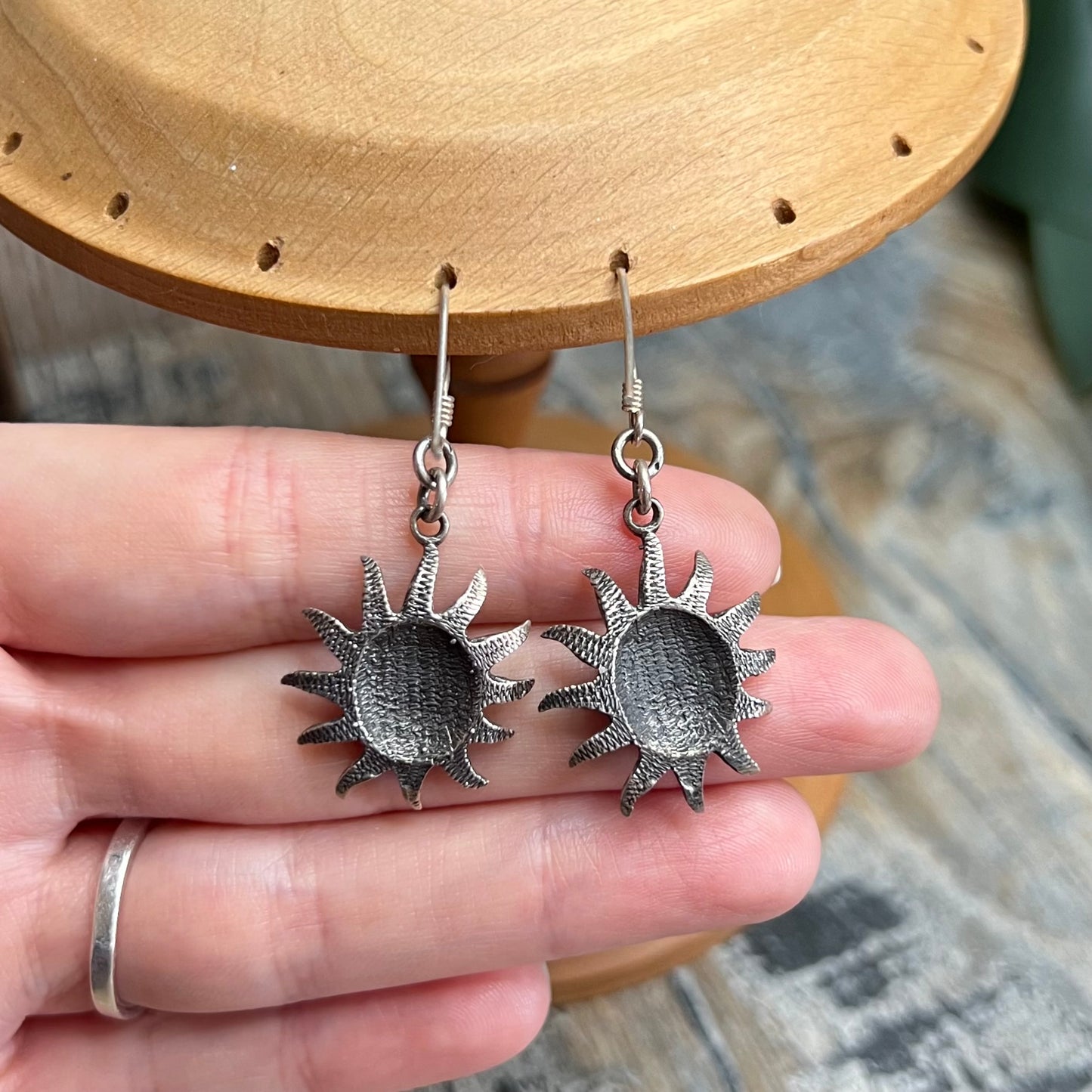 Vintage Celestial Sterling Silver Sun Face Earrings