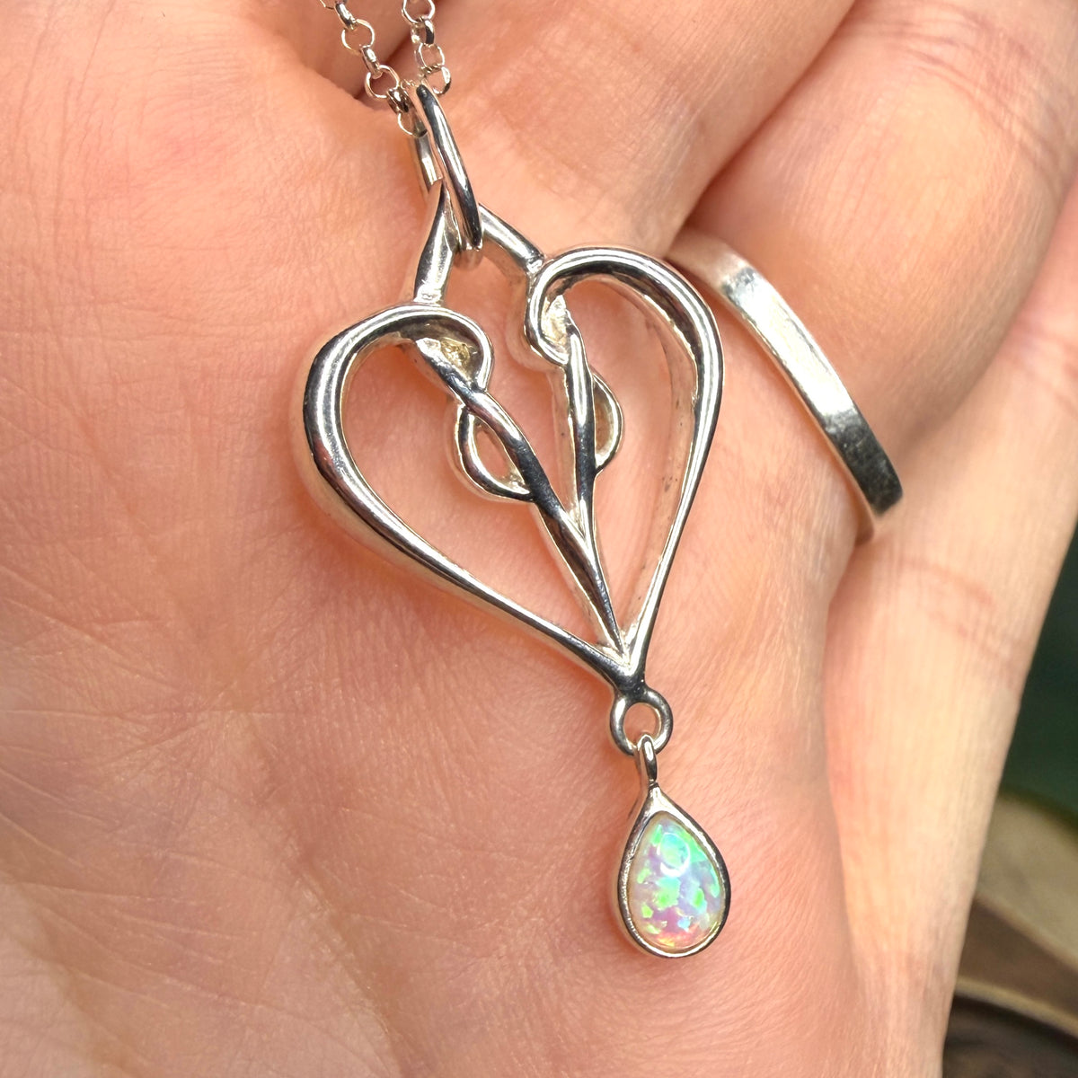 Whimsy Sterling Silver Statement Opal Drop Pendant Necklace