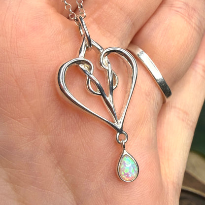 Whimsy Sterling Silver Statement Opal Drop Pendant Necklace