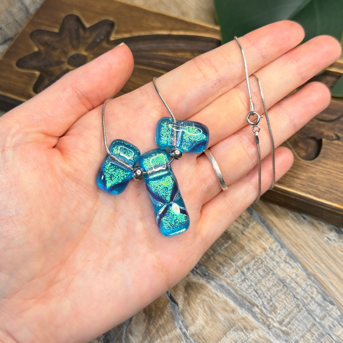 Dreamy Artisan Sterling Silver Art Glass Statement Necklace