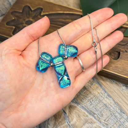 Dreamy Artisan Sterling Silver Art Glass Statement Necklace