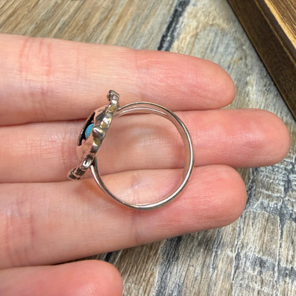 Beautiful Sterling Silver Running Bear Native American Turquoise Ring size N