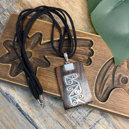 Whimsy Boho Wooden Sterling Silver Statement Pendant Necklace