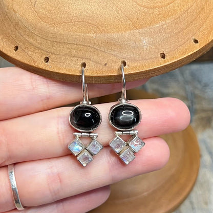 Dreamy Sterling Silver Star Diopside Moonstone Chunky Earrings