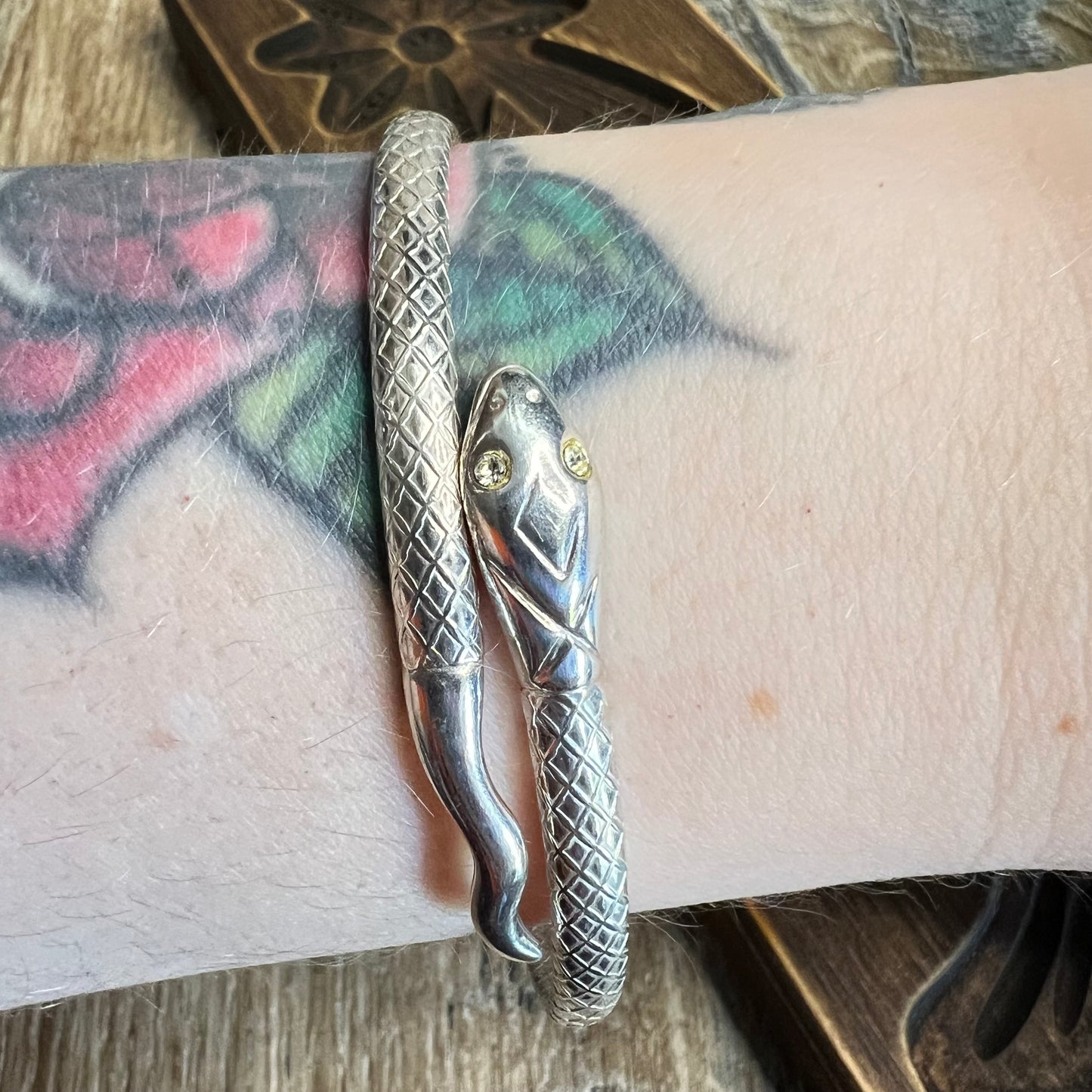 Beautiful Designer Sterling Silver Snake Serpent Ornate Cuff Bangle