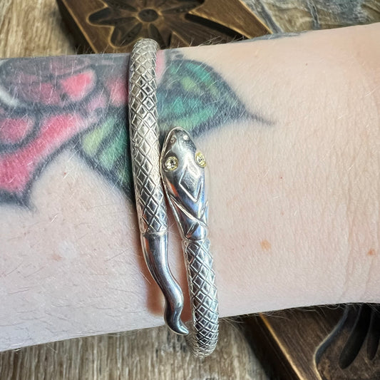 Beautiful Designer Sterling Silver Snake Serpent Ornate Cuff Bangle