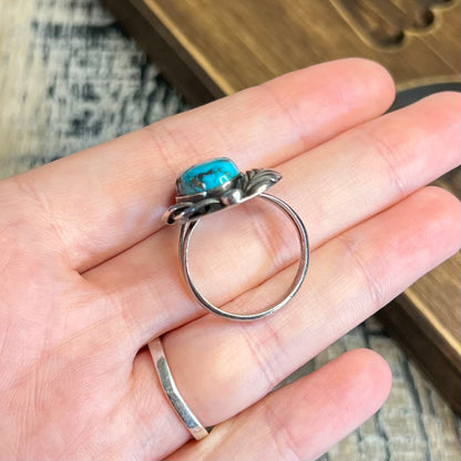 Dreamy Native American Sterling Silver Turquoise Navajo Ring size R