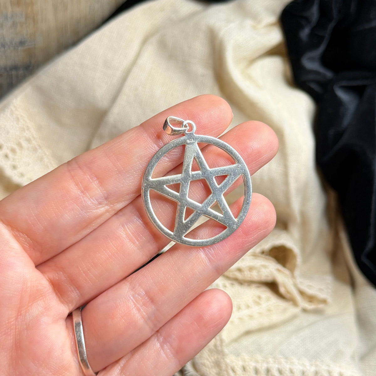 Spooky Sterling Silver Simple Pentacle Pendant
