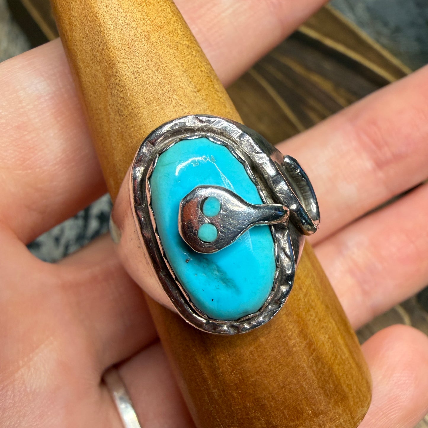 Stunning Native American Zuni Effie Calavaza Turquoise Snake Ring size T
