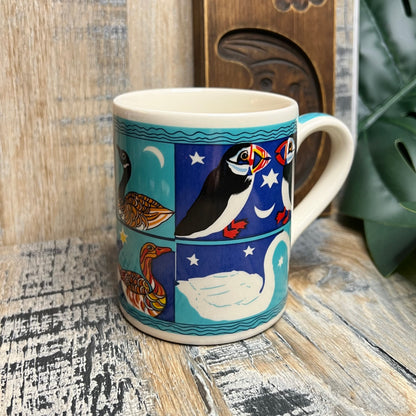 Vintage Karin Von Heerden for McLaggan Smith Mugs Celestial Puffin / Swan Moon Stars Mug