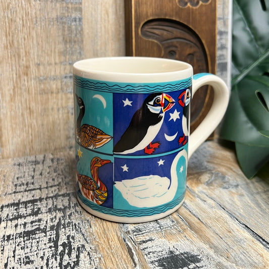 Vintage Karin Von Heerden for McLaggan Smith Mugs Celestial Puffin / Swan Moon Stars Mug