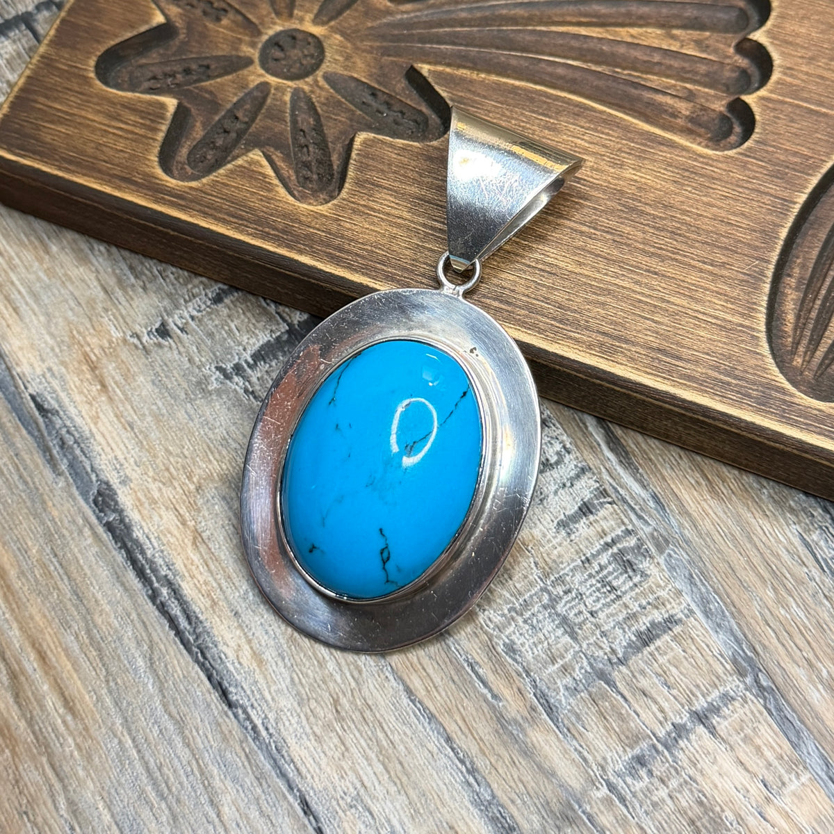 The Biggest Sterling Silver Turquoise Taxco Statement Pendant Near 50 Grams