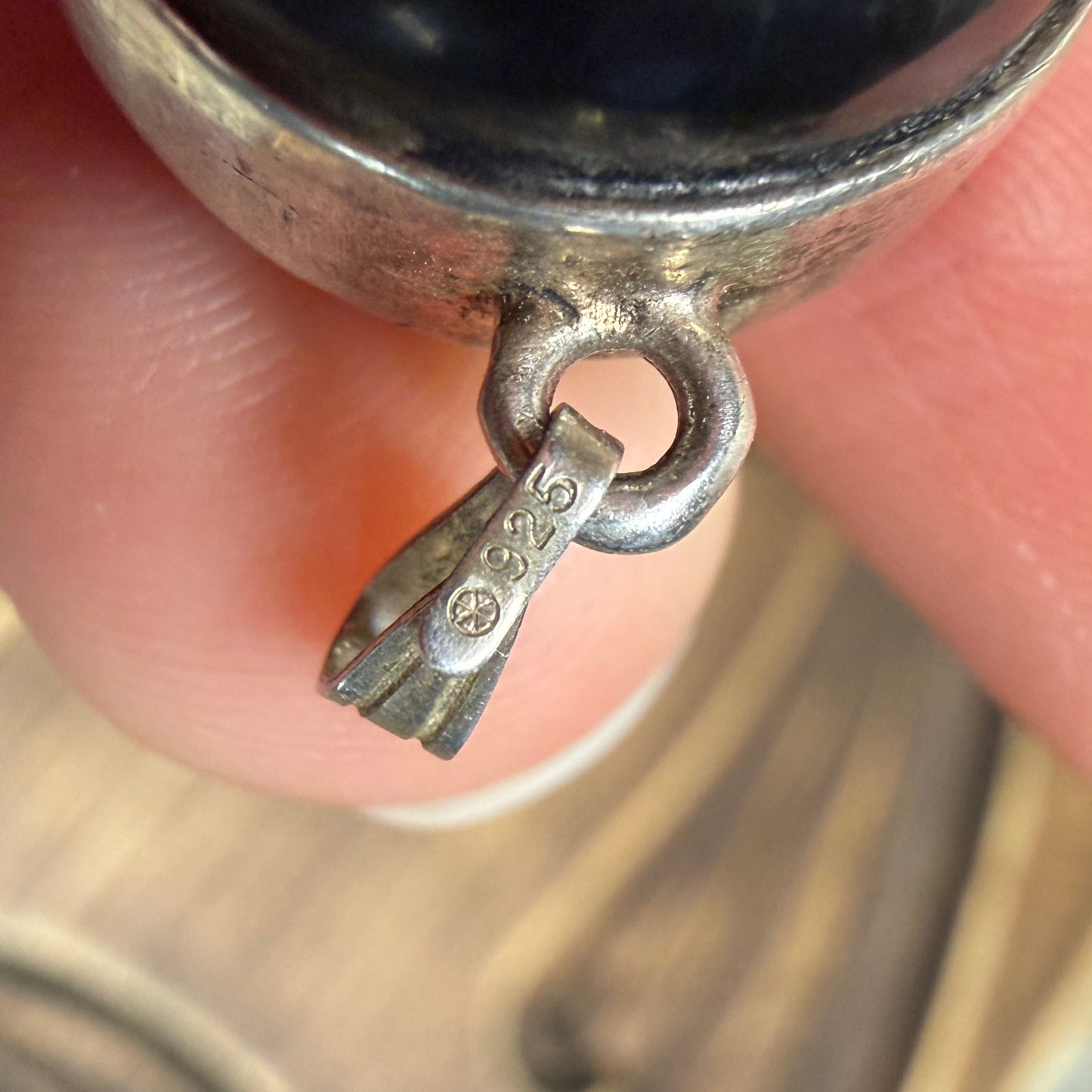 Unusual Whitby Jet Orb Set In Sterling Silver Pendant