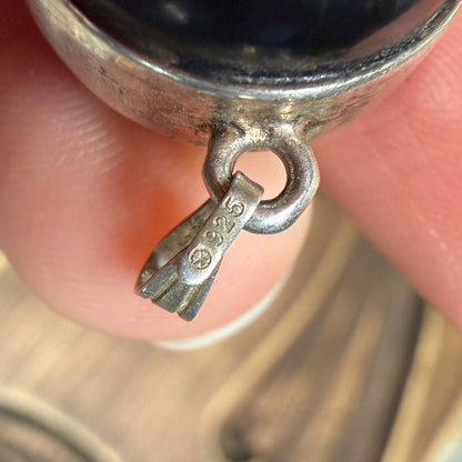 Unusual Whitby Jet Orb Set In Sterling Silver Pendant