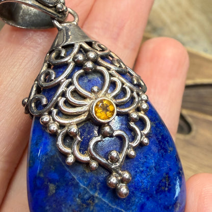 Dreamy Sterling Silver Chunky Doug Paulus Lapis Lazuli with Citrine Pendant