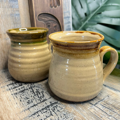 Vintage Pretty Ugly Pottery Face Glazed Stoneware Set of 2 Mugs