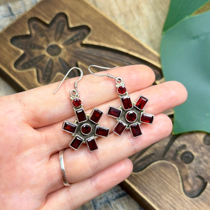 Dreamy Sterling Silver Garnet Starburst Drop Earrings
