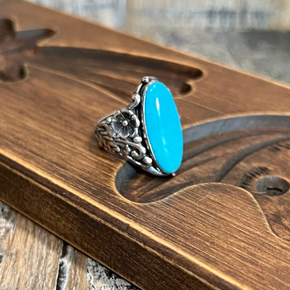 Carolyn Pollack Relios Southwestern Ornate Sterling Silver Sleeping Beauty Turquoise Ring Size N