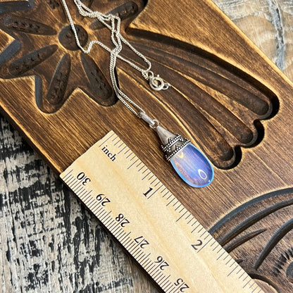 Sterling Silver Bali Ornate Opalite Drop Pendant Necklace