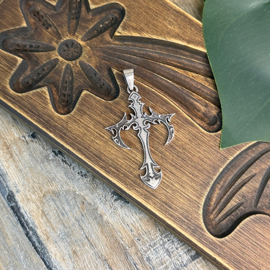 Dreamy Sterling Silver Solid Gothic Ornate Cross Pendant