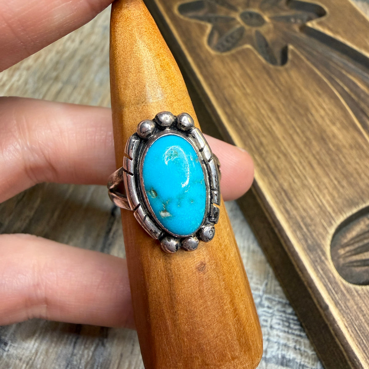 Beautiful Sterling Silver Native American Turquoise Ring size O