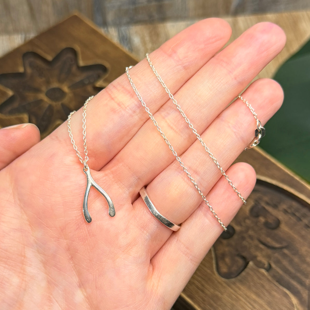 Classic Sterling Silver Wishbone Pendant Necklace