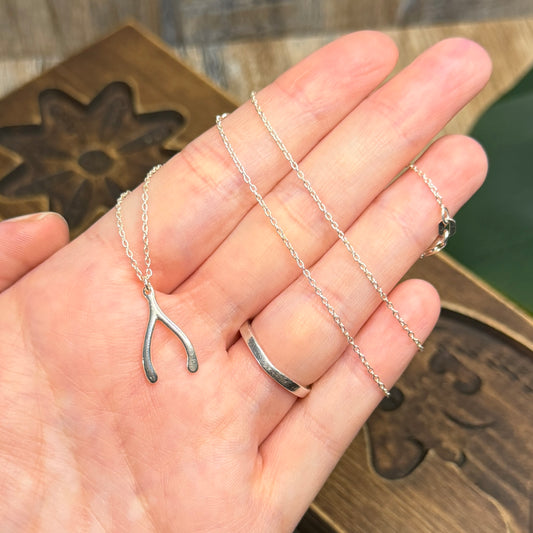 Classic Sterling Silver Wishbone Pendant Necklace