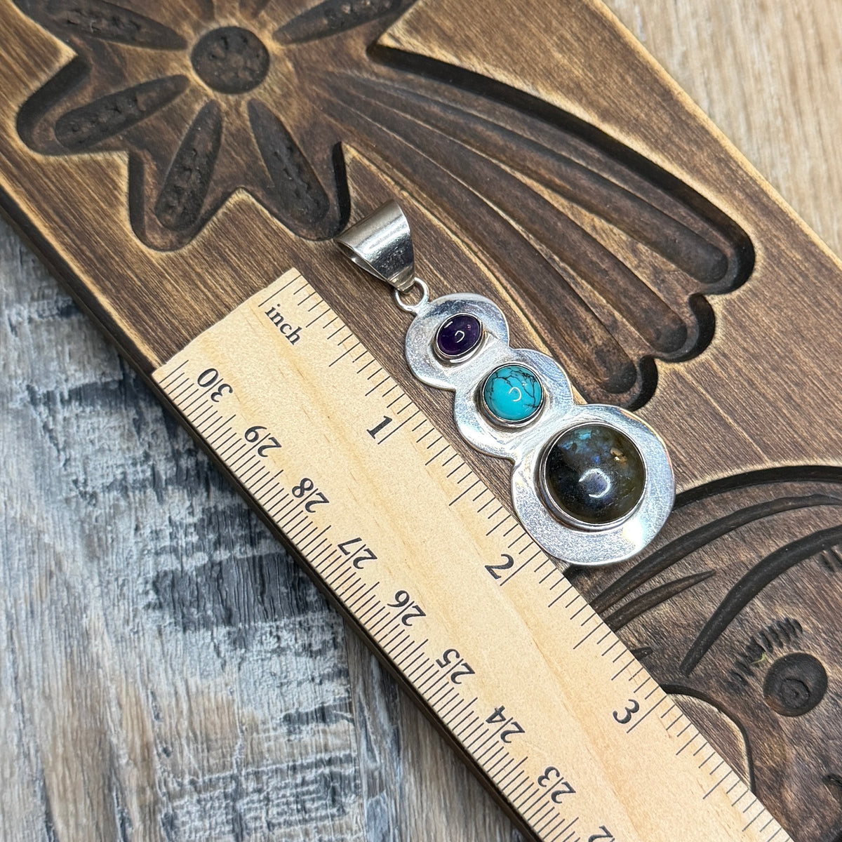 Magical Sterling Silver Labradorite Turquoise Amethyst Trio Pendant