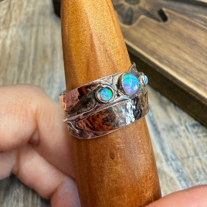 Dreamy Designer Didae Shablool Rose Gold / Sterling Silver Opal Ring size Q 1/2