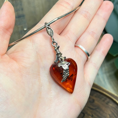 Dreamy Artisan Sterling Silver Art Nouveau Style Amber Drop V Neck Torque Collar Necklace