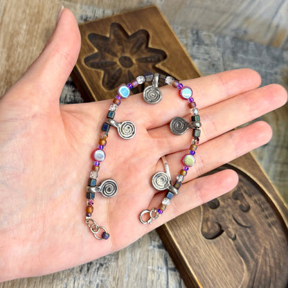 Beautiful Handmade Spiral Beaded Stacking Bracelet 8 Inches Length (Silver Clasp)