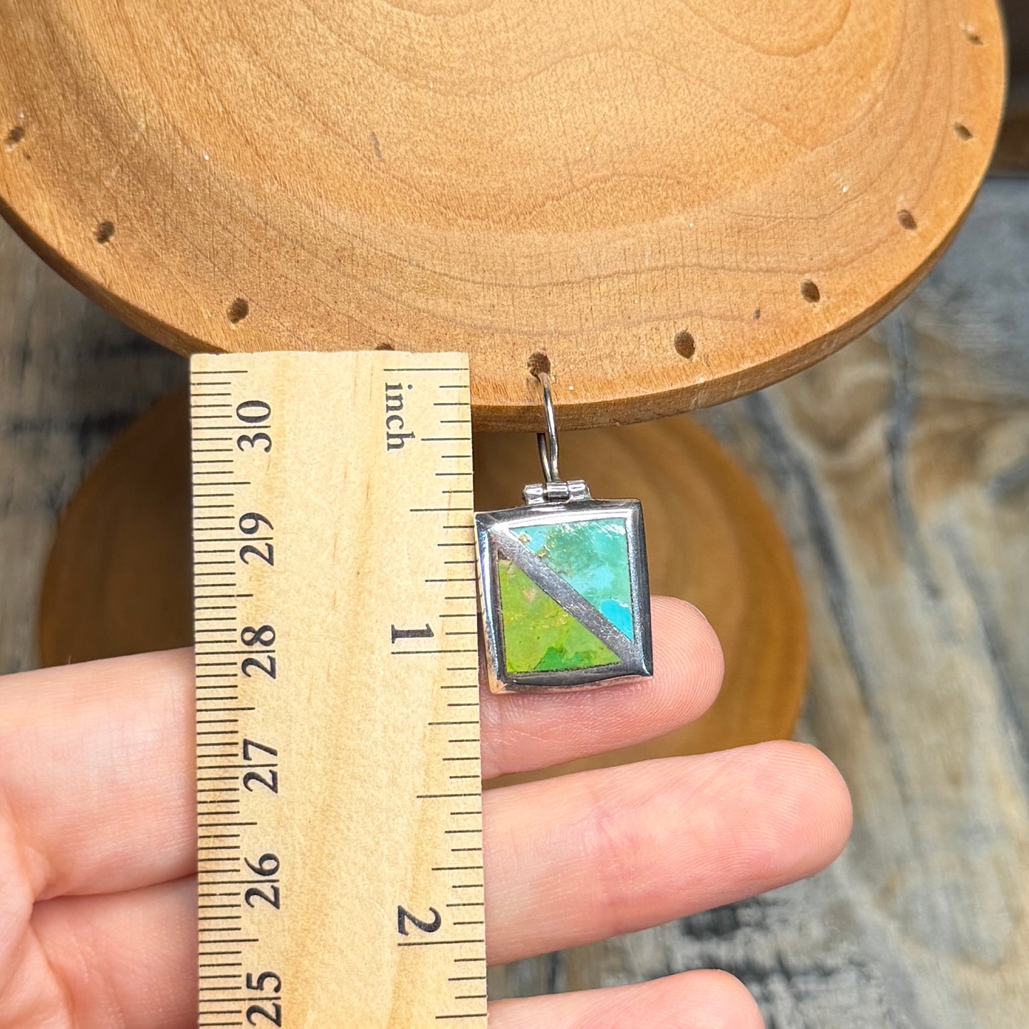 Beautiful Sterling Silver Two Tone Inlaid Turquoise Articulated Earrings