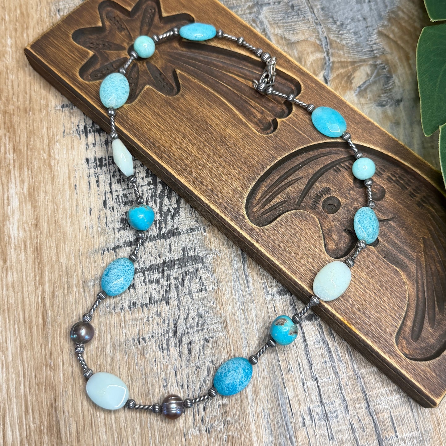 Carolyn Pollack Relios Southwestern Turquoise and Pearl Sterling Silver Strand Necklace