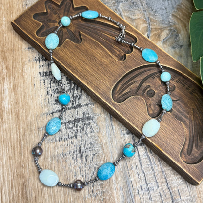 Carolyn Pollack Relios Southwestern Turquoise and Pearl Sterling Silver Strand Necklace
