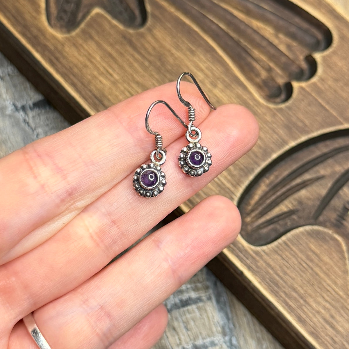 Beautiful Sterling Silver Ornate Amethyst Drop Earrings